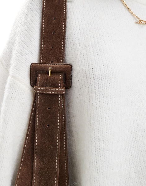 ASOS DESIGN suede sling crossbody bag in chocolate