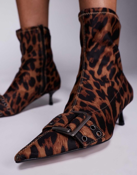 River Island kitten heel boot in leopard print