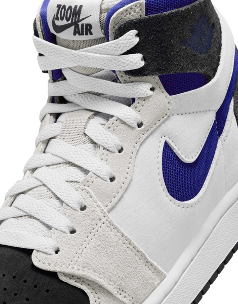 Nike Air Jordan 1 Zoom Comfort 2 sneakers in white, black, and blue