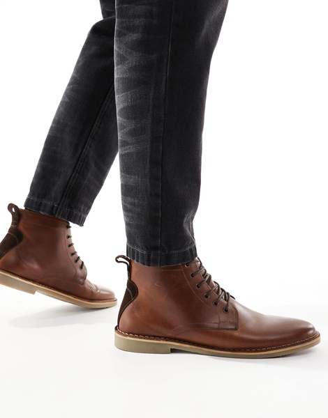 ASOS DESIGN lace up desert boots in tan leather