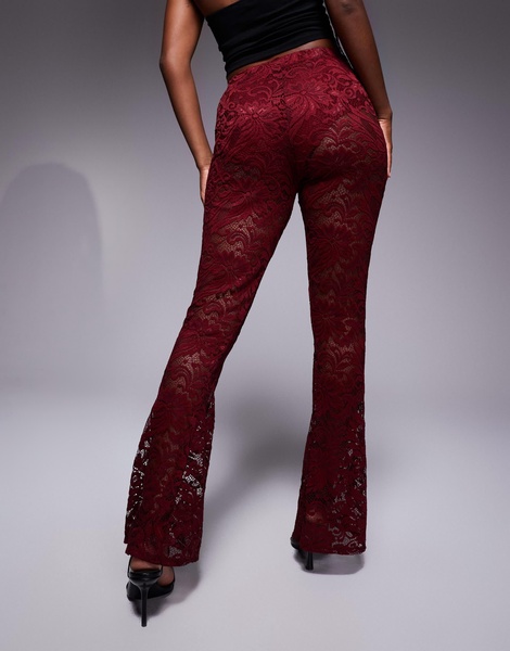 River Island lace flared pants in burgundy