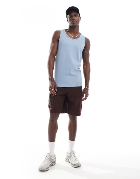 Brave Soul ribbed classic tank in steel blue