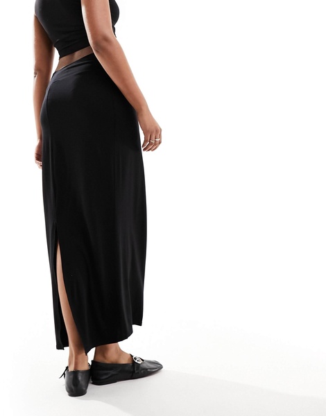 COLLUSION low rise slinky maxi skirt in black