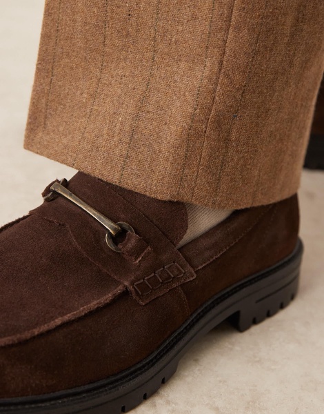 ASOS DESIGN chunky loafers in brown suede with snaffle