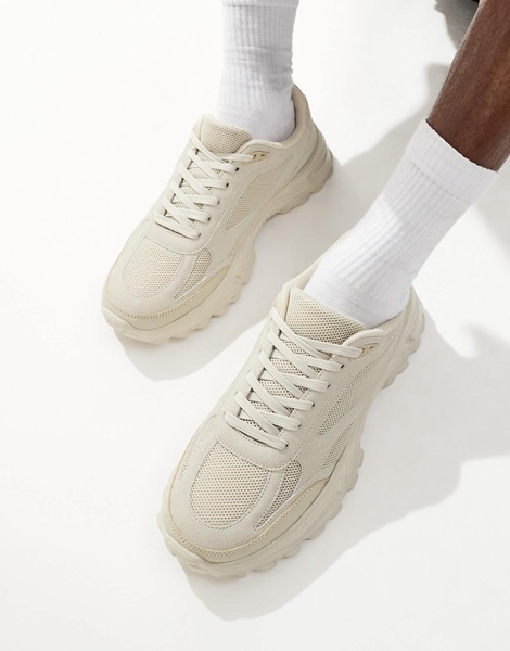 ASOS DESIGN sneakers in beige with mesh panels