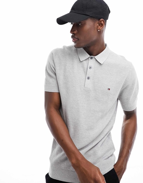 Tommy Hilfiger short sleeve knit polo shirt in gray