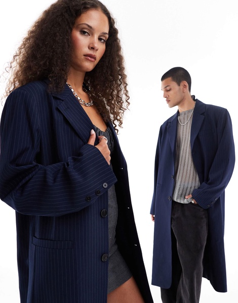 COLLUSION Unisex pinstripe blazer jacket in navy