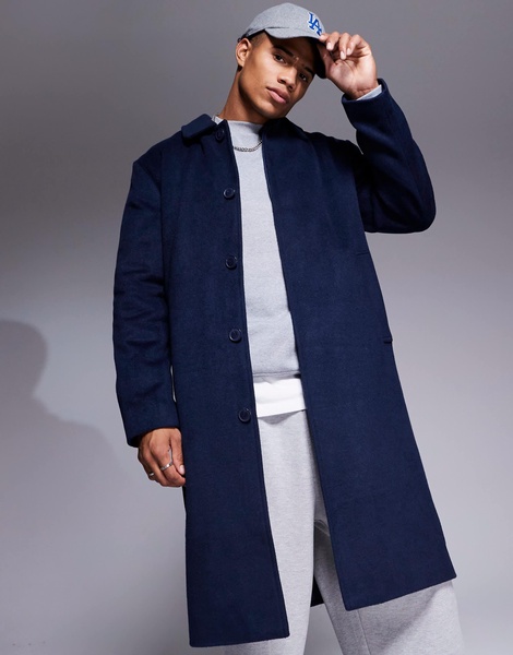 ASOS DESIGN wool look car coat in navy