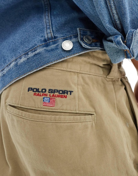 Polo Ralph Lauren Sport Capsule flat front baggy twill chinos in khaki tan