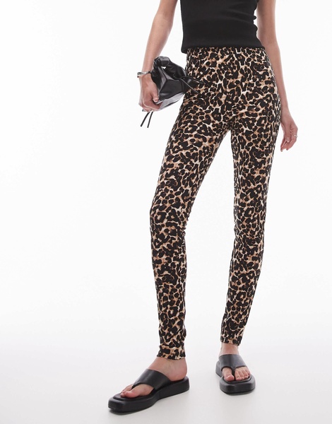 Topshop Tall leopard print leggings in brown