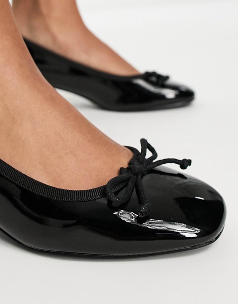 ASOS DESIGN Steffie bow detail mid block heeled shoes in black