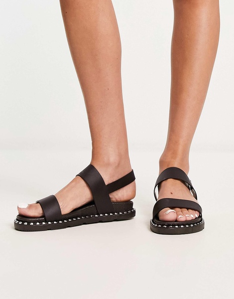 London Rebel Wide Fit flat sandals in black