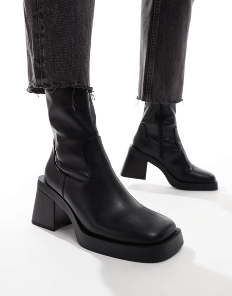 ASOS DESIGN Rome square toe mid-heel platform boots in black