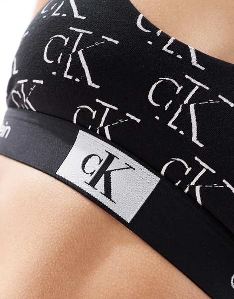 Calvin Klein CK 96 cotton unlined bralette in black logo print