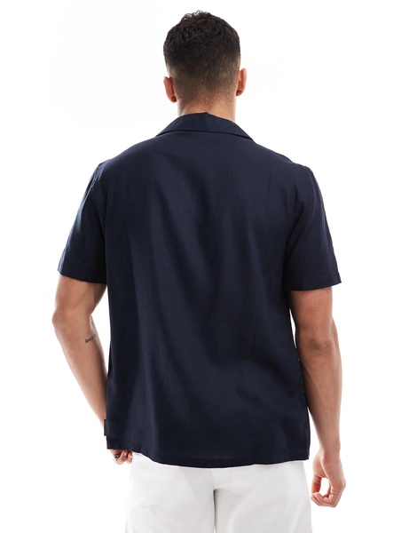 French Connection short sleeve linen revere shirt in navy