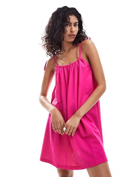 Mango tie shoulder cami mini dress in pink