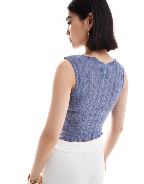 COLLUSION lettuce hem knitted tank top in blue