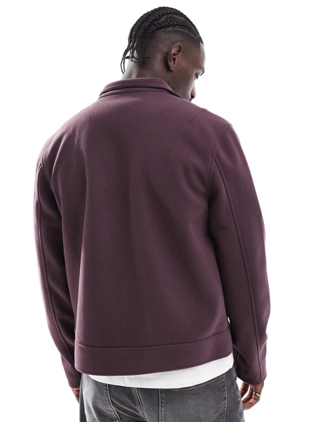 ASOS DESIGN wool look harrington jacket with funnel neck in burgundy