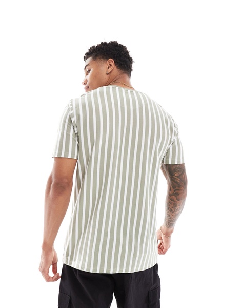 Brave Soul vertical stripe t-shirt in washed sage & white