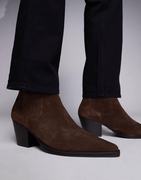 ASOS DESIGN chelsea boots in brown suede with cuban heel