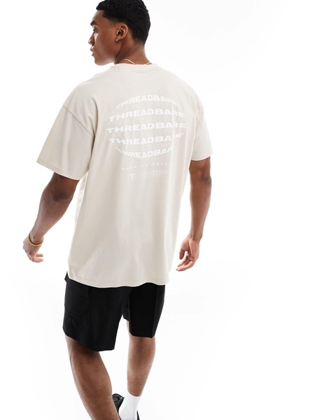 Threadbare oversized back print logo T-shirt in stone