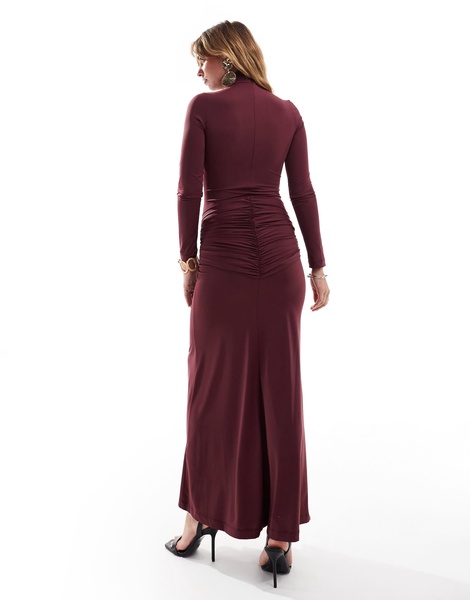 Bardot tie front maxi dress in plum