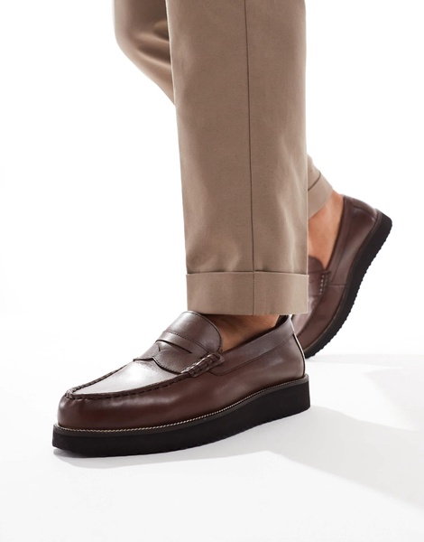 ASOS DESIGN loafers in brown leather with black sole