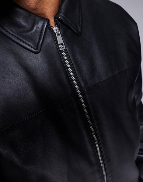 ASOS DESIGN premium real leather bomber jacket in black