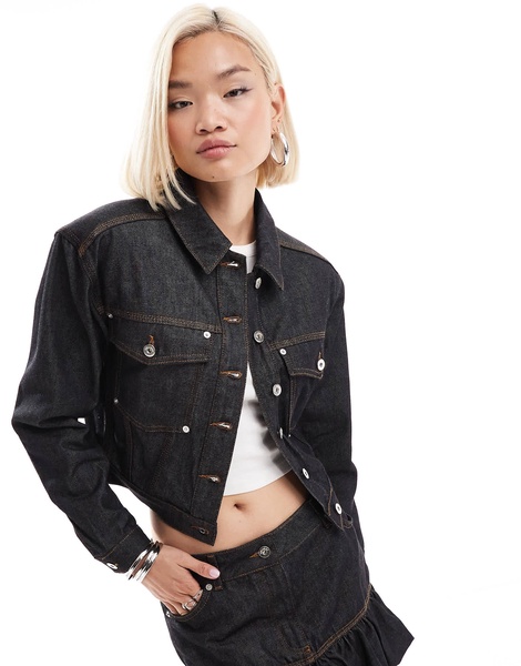 COLLUSION cropped denim jacket in rinse wash - part of a set