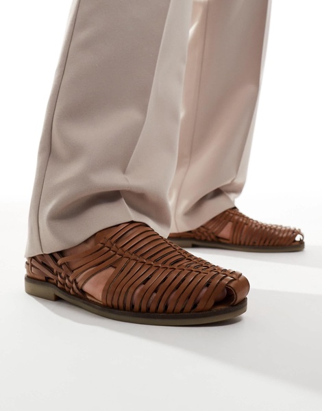 Walk London Harry Weave Slip Ons In Tan Leather