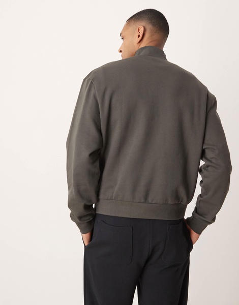 ASOS DESIGN essential boxy oversized sweatshirt with half zip in khaki