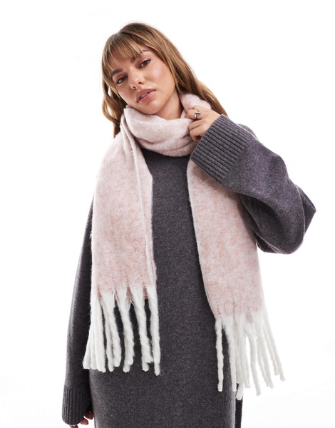 ASOS DESIGN brushed scarf with two-tone pink and white tassel design