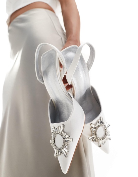 London Rebel bridal embellished pumps in ivory satin