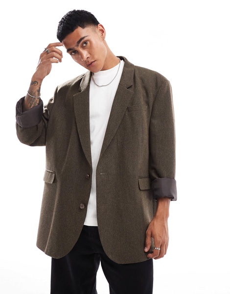 ASOS DESIGN oversize herringbone blazer in brown