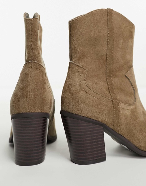 ASOS DESIGN Wide Fit Rational heeled western boots in taupe