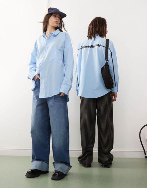 COLLUSION Unisex oversized shirt with back print in blue