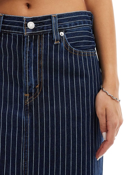 Levi's ankle column stripe denim skirt in dark blue