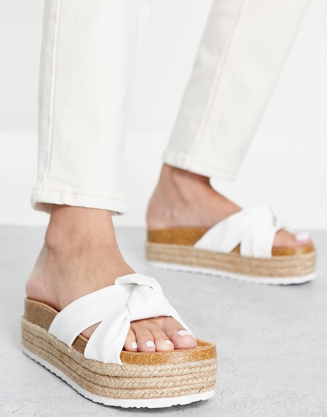 ASOS DESIGN Teegan knotted flatform sandals in white