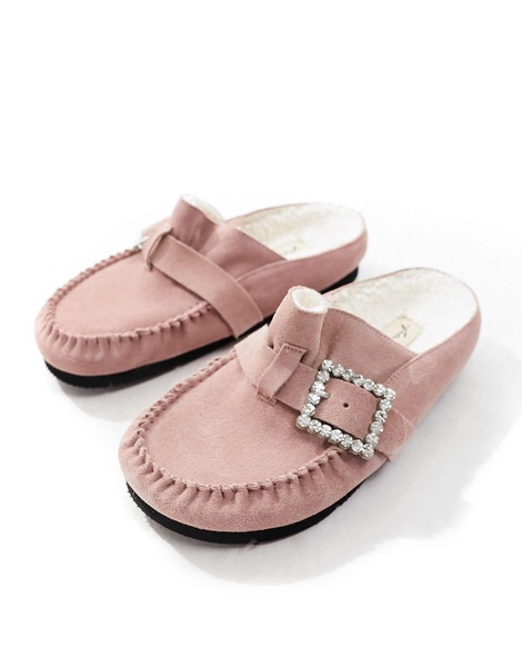 Free People diamante buckle slip on buckle mules in frosted pink