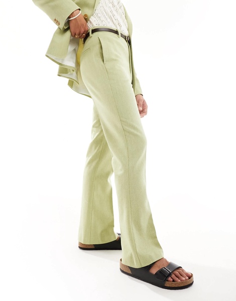 ASOS DESIGN high waist flared suit pants in sage green wool mix