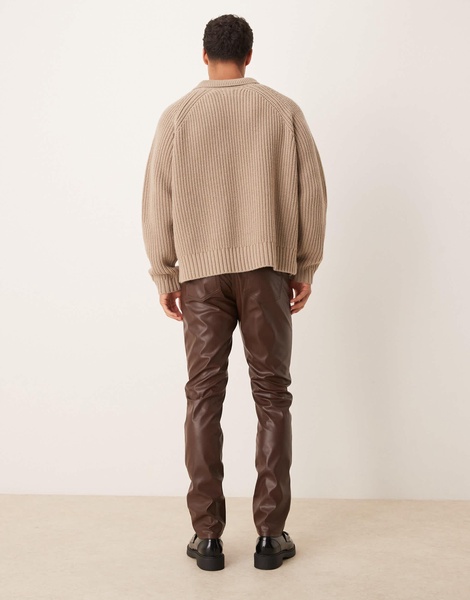 ASOS DESIGN skinny faux leather pants in brown