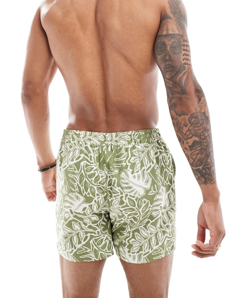 South Beach leaf print swim shorts in olive