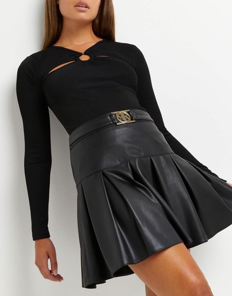 River Island faux leather pleated mini skirt in black