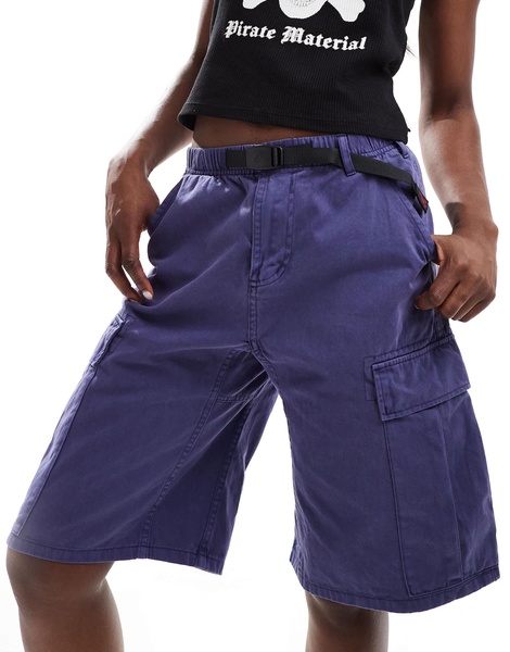 Gramicci cotton twill longline cargo shorts in blue