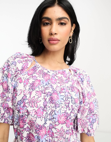 French Connection puff sleeve cotton mini dress in floral