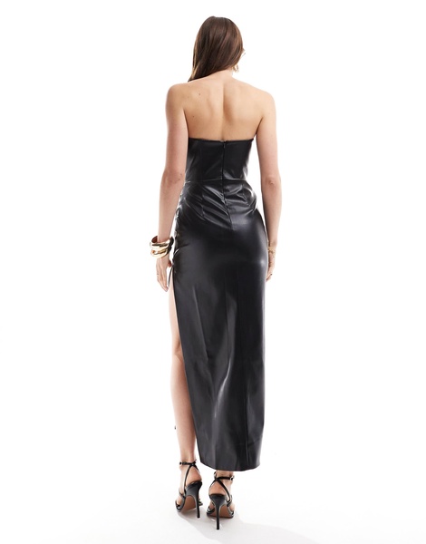 Bardot faux leather midi dress in black