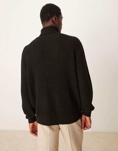 ASOS DESIGN oversized knitted fisherman rib roll neck sweater in black