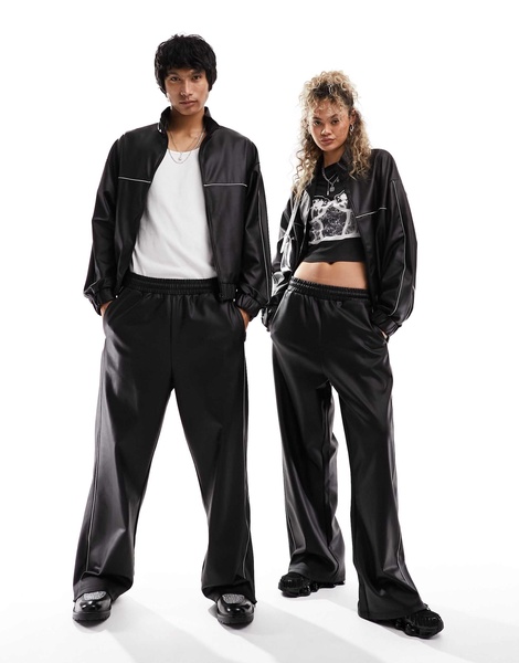 COLLUSION Unisex track jacket in black PU - part of a set