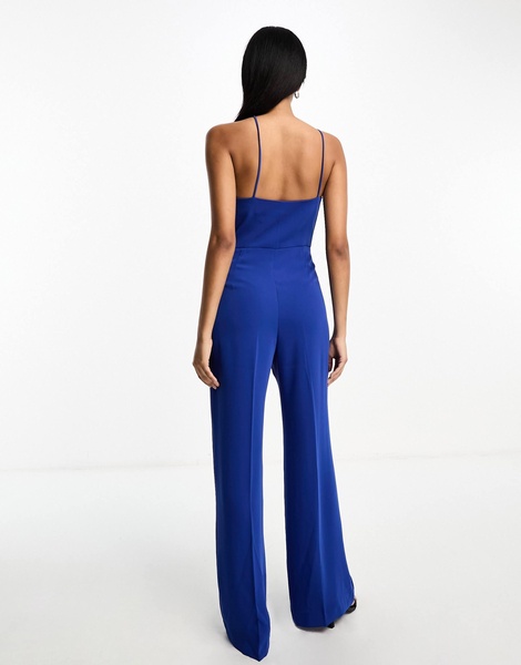 Mango asymmetric jumpsuit in blue