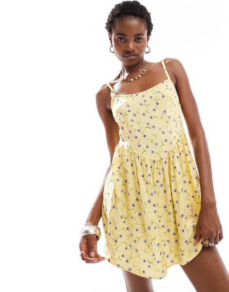 Motel Exclusive ramana wildflower print mini cami dress in lemon drop